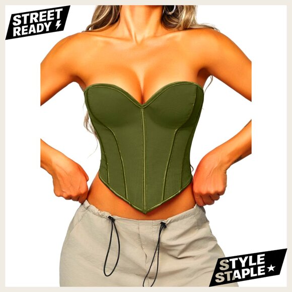 Other - Strapless Overbust Corset Top, Heart Neckline, Size 6, Polyester, Rave Wear